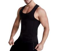 Fjquamitix Men's Compression Vest, Plus Size Men's Slimming Body Shaper Vest, Tummy Control Body Shapewear Tank Top, Waist Trainer Tight Shirt (UK, Alpha, L, Regular, Regular, Black)