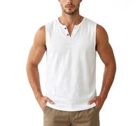 Fjquamitix Mens Vests Basic V Neck T Shirts Button Down Tank Top Casual Sleeveless Tshirt Men Lightweight Breathable Summer Vests for Men UK (UK, Alpha, M, Regular, Regular, White)