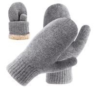 Fjquamitix Mittens Women Winter Knitted Thermal Gloves Womens Thick Fleece Lined Gloves Ladies Soft Warm Elasticized Cuff Mittens For Cold Weather (Grey)