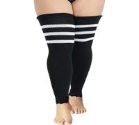 Fjquamitix Plus Size Leg Warmers For Women Warm Thick Thigh High Long Large Sock Soft Stretches Autumn Winter Long Knit Leg Warmer (Black White Stripe)
