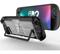 Fjquamitix Protective Case for Switch 2 (2025), Ultra-Slim Hard Switch 2 Case & Anti-Scratch Protective Front Cover, TPU No-Slip Ergonomic NS2 Grip Case (Black semi-Transparent)