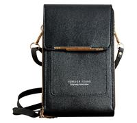 Fjquamitix Small Crossbody Cell Phone Bag for Women, Lightweight Mini Handbag Purse with Adjustable Strap, Card Slots, Touch Screen (Black)