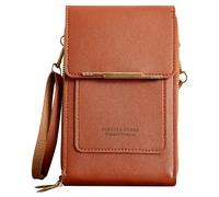 Fjquamitix Small Crossbody Cell Phone Bag for Women, Lightweight Mini Handbag Purse with Adjustable Strap, Card Slots, Touch Screen (Brown)