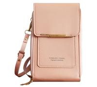Fjquamitix Small Crossbody Cell Phone Bag for Women, Lightweight Mini Handbag Purse with Adjustable Strap, Card Slots, Touch Screen (Pink)