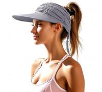 Fjquamitix Sun Visors for Women Wide Brim Hat Women UPF 50+ UV Protection Adjustable Tie Open Top Ladies Sun Hats Packable Ponytail Summer Beach Hat (Grey)
