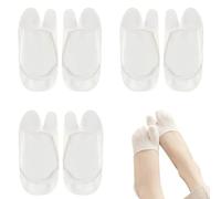 Fjquamitix Tabi No Show Socks, 3Pairs Non-Slip Flip Flop Socks, Low Cut Split Toe Cotton Japanese Style Ankle Sock for Women (White)