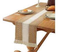 Fjquamitix Table Runner Boho with Tassels Hand Woven Rustic Home Decor Cotton Linen Splicing Cream Table Runners for Dining Table,Bedroom, Cabinet, Wedding, Banquet