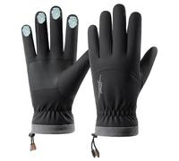 Fjquamitix Thermal Gloves for Men Women, Ski Gloves Winter Warm Thickened Wool Lining, Touchscreen Windproof with Anti-Slip Grip for Snow Cycling Driving (Black, XL)