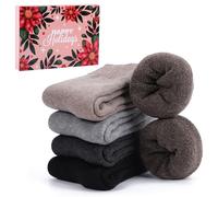 Fjquamitix Thermal Socks for Men&Women Christmas Gifts: 5-Pack Wool Socks Winter Warm Socks for Dad, Terry Lined Breathable Moisture Wicking, Durable Reinforced Heel & Toe, Stretch Fit Gift Boxed