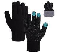 Fjquamitix Thermal Touch Screen Gloves for Men Women, Winter Warm Elastic Non-slip Soft Fleece Lined Knitted Gloves (Black, XL)