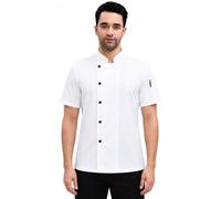 Fjquamitix Unisex Chef Jacket Short Sleeve Cotton Kitchen Uniform Shirt