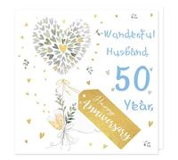 Fjquamitix Wedding Anniversary Card Husband with Love Hearts,1st 10th 20th 30th 40th 50th Anniversary Card for Husband,10 years Wedding Anniversary with Red Envelopes,5.9×5.9IN (50th Husband)
