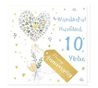 Fjquamitix Wedding Anniversary Card Husband with Love Hearts,1st 10th 20th 30th 40th 50th Anniversary Card for Husband,10 years Wedding Anniversary with Red Envelopes,5.9×5.9IN (10th Husband)