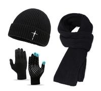 Fjquamitix Winter Beanie Hat Scarf and Touchscreen Gloves Set, Super Soft Fleece Lined 3PCS Warmer Knitted Hats Thermal Gloves Long Scarf for Men and Women,Outdoor Sports Unisex Gift