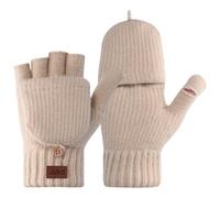 Fjquamitix Winter Fingerless Gloves for Women,Thermal Mitten Flap Touchscreen Knitted Soft Lining Warm and Windproof Winter Gloves for Skiing Cycling Running (Beige)