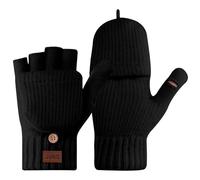 Fjquamitix Winter Fingerless Gloves for Women,Thermal Mitten Flap Touchscreen Knitted Soft Lining Warm and Windproof Winter Gloves for Skiing Cycling Running (Black)