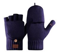 Fjquamitix Winter Fingerless Gloves for Women,Thermal Mitten Flap Touchscreen Knitted Soft Lining Warm and Windproof Winter Gloves for Skiing Cycling Running (Navy)