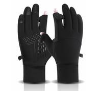 Fjquamitix Winter Gloves Windproof Waterproof - 2-in-1 Fingerless/Mittens Convertible, Thermal Touchscreen Gloves for Cycling Running Driving Fishing, Unisex Cold Weather Gear (Black, XL)