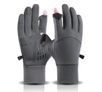 Fjquamitix Winter Gloves Windproof Waterproof - 2-in-1 Fingerless/Mittens Convertible, Thermal Touchscreen Gloves for Cycling Running Driving Fishing, Unisex Cold Weather Gear (Grey, XL)