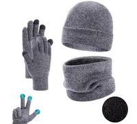 Fjquamitix Women Mens Hat Scarf And Gloves Set Winter Thermal Warm Knitted Stretchy Beanie Hat Neck And Touchscreen Gloves Gift Set For Men Women (Light Grey)
