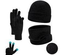 Fjquamitix Women Mens Hat Scarf And Gloves Set Winter Thermal Warm Knitted Stretchy Beanie Hat Neck And Touchscreen Gloves Gift Set For Men Women (Black)
