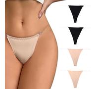 Fjquamitix Women Thongs underwear women Seamless Adjustable G-String Thongs 4 Pack Invisible Underwear with Clear Straps Comfortable No-Show Wear (L, Black&Skin Color)