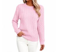 Fjquamitix Womens Cable Knit Pullover Long Sleeve Jumpers Pink
