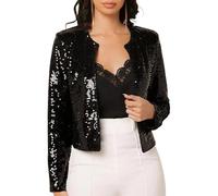 Fjquamitix Women's Elegant Sequin Jacket, Long Sleeve Open Front Glitter Short Cardigan, Sparkly Shrug UK for Wedding Guest, Parties & Casual Wear (UK, Alpha, L, Regular, Regular)