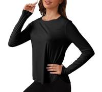 Fjquamitix Women's Long Sleeve Gym Tops - Running Yoga Fitness Tee, Quick-Dry Lightweight Workout Shirt for Hiking, Camping, UK Size (UK, Alpha, S, Regular, Regular, Standard, Black)
