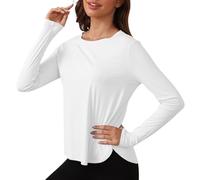 Fjquamitix Women's Long Sleeve Gym Tops - Running Yoga Fitness Tee, Quick-Dry Lightweight Workout Shirt for Hiking, Camping, UK Size (UK, Alpha, S, Regular, Regular, Standard, White)