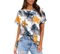 Fjquamitix Women's T-Shirts Floral Printed Summer Womens Tops Short Cap Sleeves Crew Neck T Shirts for Women UK Casual Basic Top