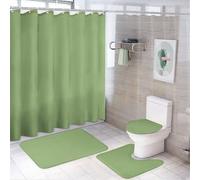 FJQWKLF 4 Pcs Shower Curtain Sets, Solid Plain Sage Green Bathroom Sets with Shower Curtains, Non-Slip Bath Mat, Toilet Lid Cover and U Shape Mat 72" x 72"