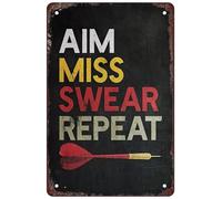 FJQWKLF Aim Miss Swear Repeat darts Retro Funny Metal Sheet Signs Wall Decoration 8x12inch