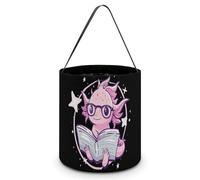 FJQWKLF Axolotl Reading A Book Halloween Trick Or Treat Bags Funny Candy Bucket Tote Bag with Handles Party Gift Bags 7.9×8.3×7.1