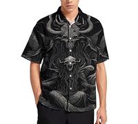 FJQWKLF Baphomet Satan Devil Men's Hawaiian Short Sleeve Shirts Casual Button Down Funny Party Beach Shirt