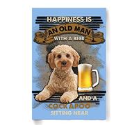 FJQWKLF Cockapoo Metal Sign Happiness Is An Old Man With Cockapoo Sitting Near Tin Signs Retro Plaque Wall Decor Gift For Home Kitchen Office Club Bar Gym Living Room Vintage Metal Sign8x12 Inch