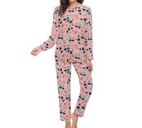 FJQWKLF Cute Cartoon Racoon Women's Pajama Set Soft Long Sleeve Nightgown 2 Piece Pj Set with Pockets Cute Cartoon Racoon