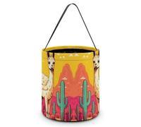 FJQWKLF Cute Llama Cactus Halloween Trick Or Treat Bags Funny Candy Bucket Tote Bag with Handles Party Gift Bags 7.9×8.3×7.1