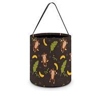FJQWKLF Cute Monkey and Banana Leaf Pattern Halloween Bucket Trick Or Treat Tote Candy Basket for Kids Halloween Party Home Decorations