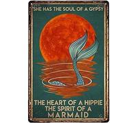 FJQWKLF Decorative Signs and Plaques Mermaid She Has The Soul of A Gypsy Metal Sign Vintage Retro Rustic Pub Wall Decor Art Room Decor Valentines Day Decor 8x12 Inch