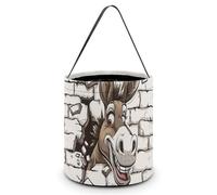 FJQWKLF Donkey Breaking Through A Brick Wall Halloween Trick Or Treat Bags Funny Candy Bucket Tote Bag with Handles Party Gift Bags 7.9×8.3×7.1