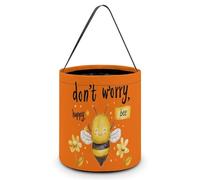 FJQWKLF Don't Worry Bee Happy Halloween Trick Or Treat Bags Funny Candy Bucket Tote Bag with Handles Party Gift Bags 7.9×8.3×7.1