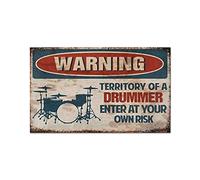 FJQWKLF Drum Set Warning Metal Sign Vintage Club Decor Territory Of A Drummer Tin Poster Home Music Room Room Wall Decoration Plaque 8x12 Inches