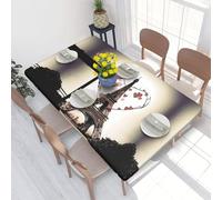 FJQWKLF Eiffel Tower Love Paris Print Tablecloth with Elastic Edge Design Table Cover,Table Cover 4ft 48 X 30 Inch Rectangular Table Cover for Dinner Decor Party Picnic