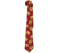 FJQWKLF Funny Hamburger Ties for Men,Crazy Red Hamburger Printed Slim Silk Necktie,Fun Hamburger Costume Neck Tie,Novelty Holiday Party Gift Ties for Men Boy