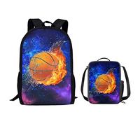FJQWKLF Galaxy Fire Basketball Galaxy Fire Basketball Sports Daypack Durable Backpack Set Boys Girls Preschool Elementary School Bookbag+ Thermal Lunch Bag 2 in 1 Back to School Gifts