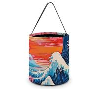 FJQWKLF Giant Waves Red Sun Cherry Flowers Halloween Trick Or Treat Bags Funny Candy Bucket Tote Bag with Handles Party Gift Bags 7.9×8.3×7.1
