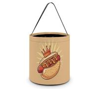 FJQWKLF Hot Dog with Crown Halloween Trick Or Treat Bags Funny Candy Bucket Tote Bag with Handles Party Gift Bags 7.9×8.3×7.1