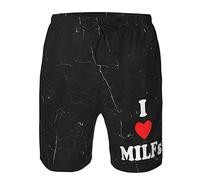 FJQWKLF I Love Milfs Gifts Menu2019s Shorts Casual Drawstring Summer Beach Shorts Mesh Swimwear Bathing Suits Beach Shorts White