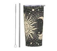 FJQWKLF Insulated Tumbler Tarot Sun Moon Witchy Astrology Night Psychedelic 20 OZ with Lids and Straw Stainless Steel Vacuum Cup Coffee Water Leakproof Travel Mug for Home Office School